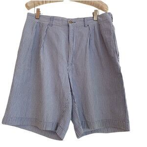 Polo by Ralph Lauren Tyler Short 34 Blue + White Seersucker Stripe